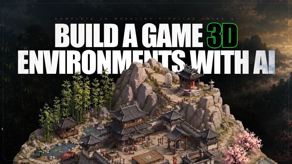 Japanese fantasy village from the Build Game 3D Environments with AI course